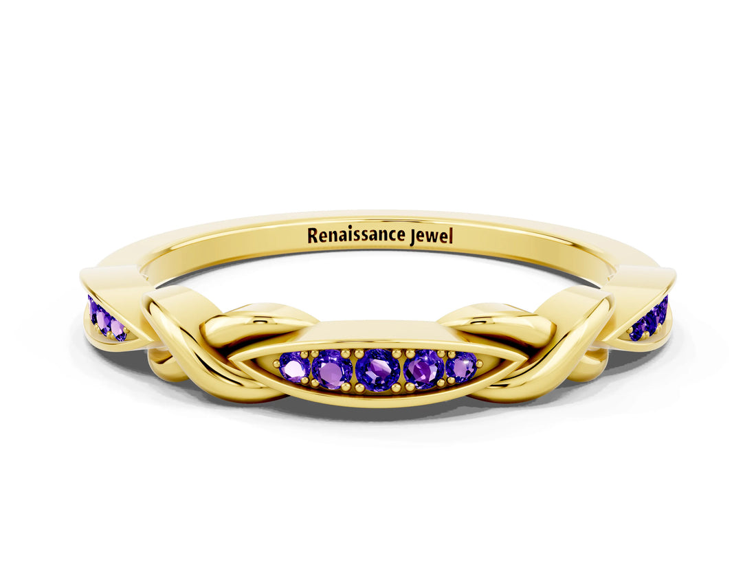 Yellow gold Twisted Tanzanite Marquise Pavé Band with Shared Prong Setting_6