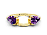 Yellow gold Two-Stone Pear Amethyst Bypass Ring with Prong Setting_6