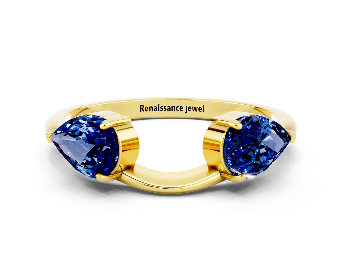 Yellow gold Two-Stone Pear Blue Sapphire Bypass Ring with Prong Setting_6