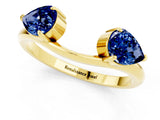 Yellow gold Two-Stone Pear Blue Sapphire Bypass Ring with Prong Setting_7