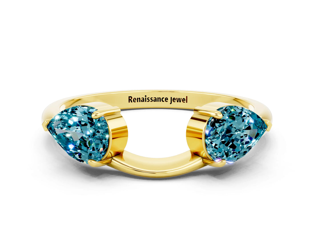 Yellow gold Two-Stone Pear Blue Topaz Bypass Ring with Prong Setting_6