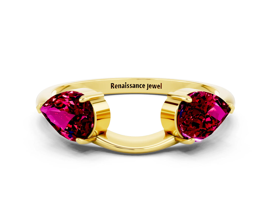 Yellow gold Two-Stone Pear Garnet Bypass Ring with Prong Setting_6