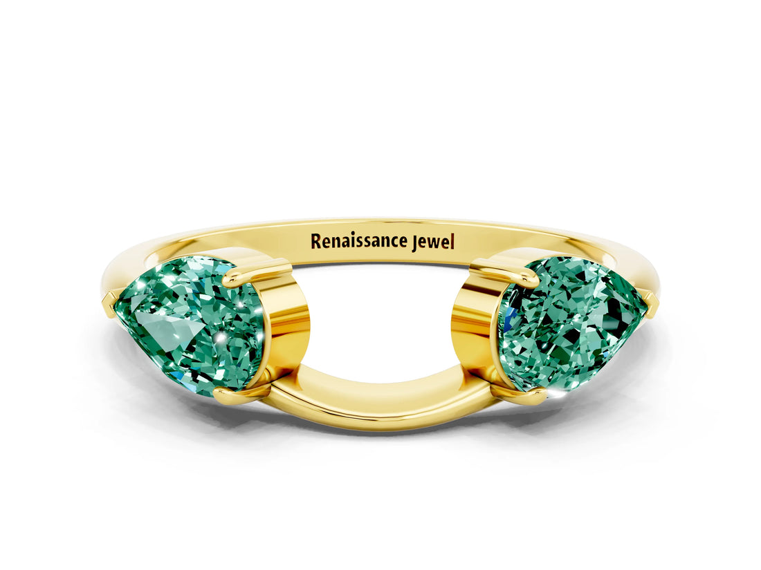 Yellow gold Two-Stone Pear Green Sapphire Bypass Ring with Prong Setting_6