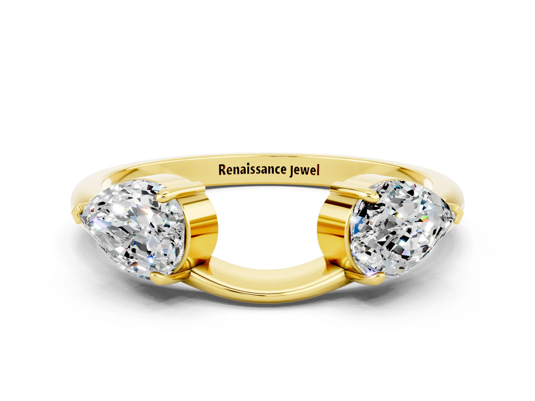 Yellow gold Two-Stone Pear Moissanite Bypass Ring with Prong Setting_6
