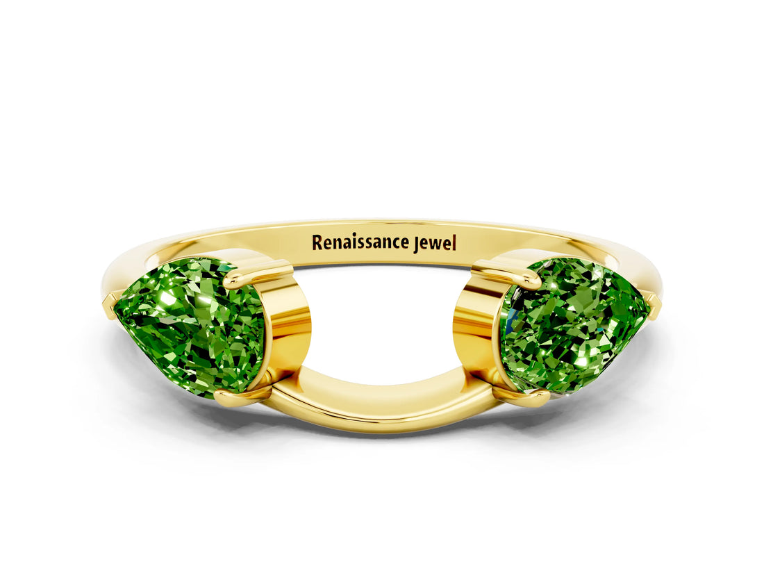 Yellow gold Two-Stone Pear Peridot Bypass Ring with Prong Setting_6