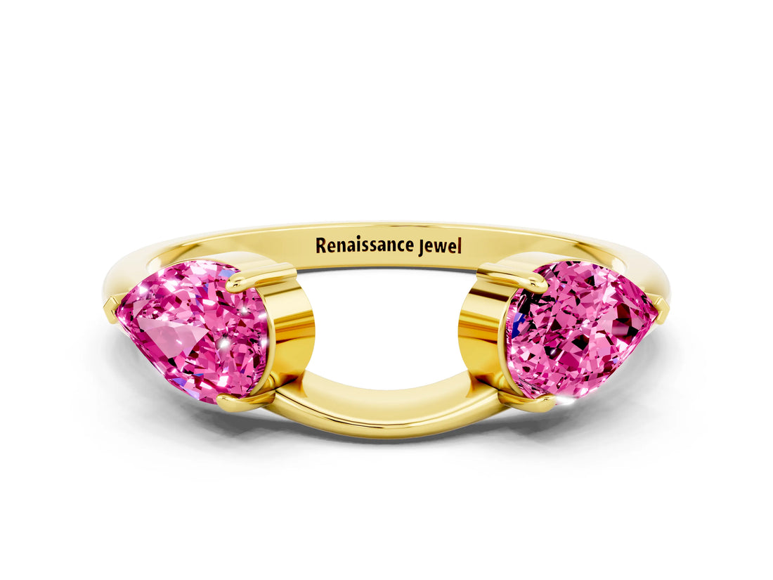 Yellow gold Two-Stone Pear Pink Sapphire Bypass Ring with Prong Setting_18