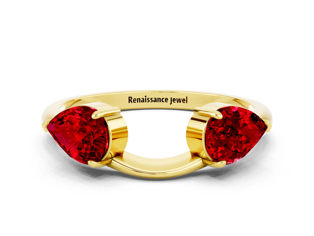 Yellow gold Two-Stone Pear Ruby Bypass Ring with Prong Setting_6