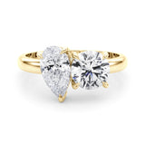 Yellow gold Two-Stone Pear and Round Diamond Bypass Ring with Prong Setting 1