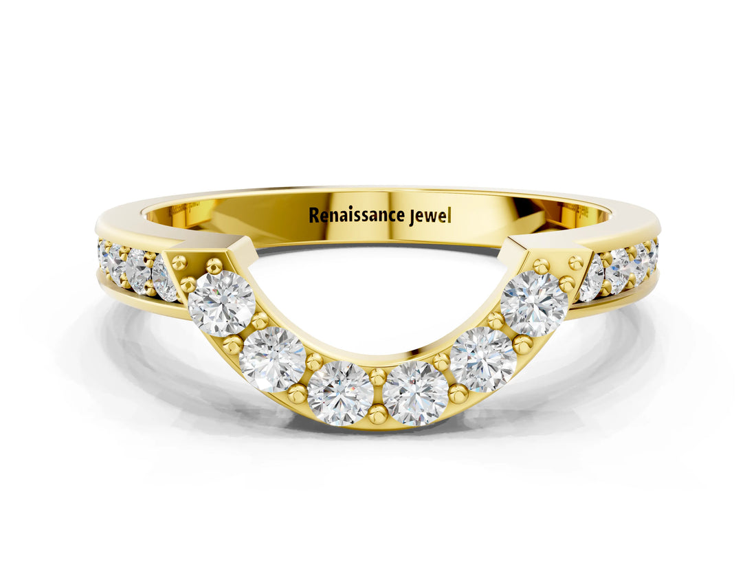 Yellow gold U-Shaped Pavé Round Diamond Contour Band with Shared Prong Setting_16