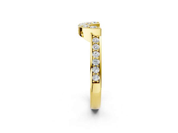 Yellow gold U-Shaped Pavé Round Diamond Contour Band with Shared Prong Setting