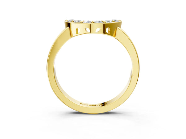 Yellow gold U-Shaped Pavé Round Diamond Contour Band with Shared Prong Setting