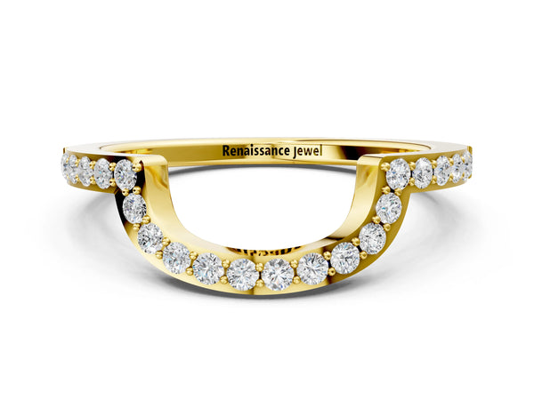 Yellow gold U-Shaped Pavé Round Diamond Contour Band