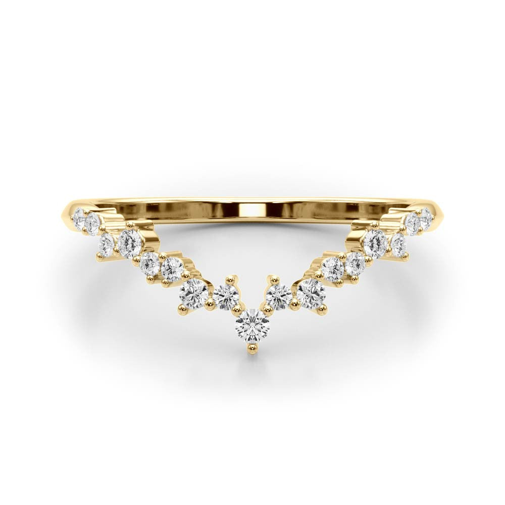 Yellow gold V-Shaped Diamond Cluster Curved Band with Round Brilliant Cut Stones and Prong Setting 1