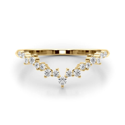 Yellow gold V-Shaped Diamond Cluster Curved Band with Round Brilliant Cut Stones and Prong Setting 1