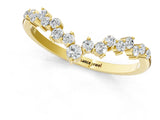 14K Yellow Gold V-Shaped Diamond Cluster Curved Band with Round Brilliant Cut Stones and Prong Setting