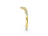 14K Yellow Gold V-Shaped Diamond Cluster Curved Band with Round Brilliant Cut Stones and Prong Setting