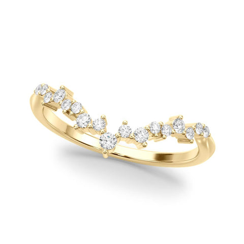 Yellow gold V-Shaped Diamond Cluster Curved Band with Round Brilliant Cut Stones and Prong Setting