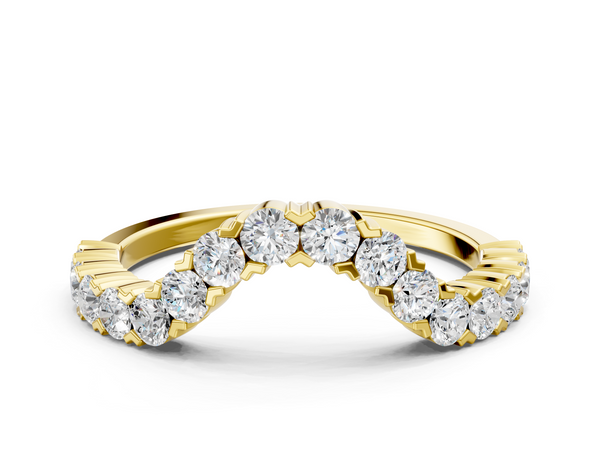 Yellow gold V-Shaped Diamond Round Cut Pavé Band with Prong Setting