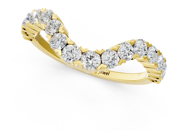 Yellow gold V-Shaped Diamond Round Cut Pavé Band with Prong Setting