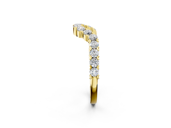 Yellow gold V-Shaped Diamond Round Cut Pavé Band with Prong Setting