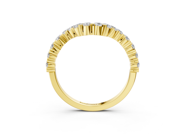Yellow gold V-Shaped Diamond Round Cut Pavé Band with Prong Setting