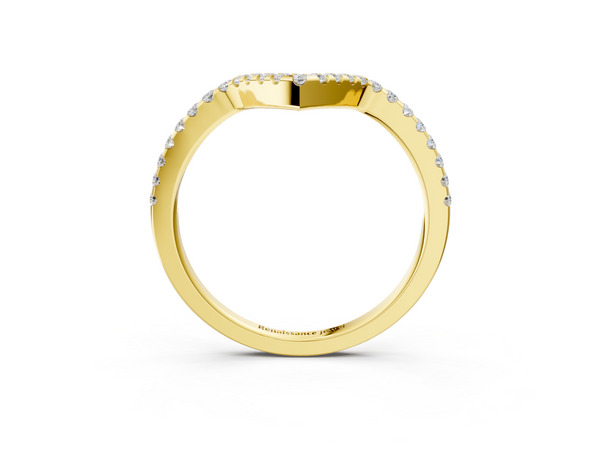 Yellow gold V-Shaped Pavé Round Diamond Chevron Band with Shared Prong Setting