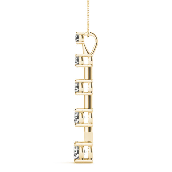 Yellow gold Vertical Bar Pendant with Round Brilliant Diamonds in Prong Setting 2