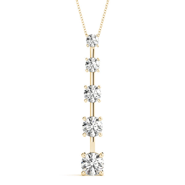 Yellow gold Vertical Bar Pendant with Round Brilliant Diamonds in Prong Setting
