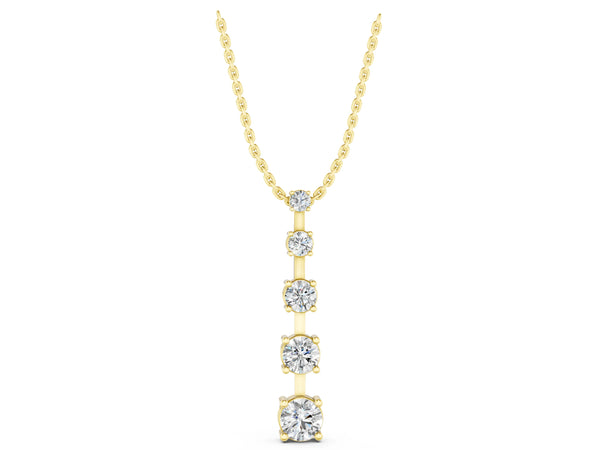 Yellow gold Vertical Bar Pendant with Round Brilliant Diamonds in Prong Setting