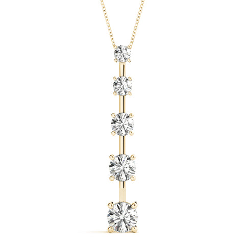 Yellow gold Vertical Bar Pendant with Round Brilliant Diamonds in Prong Setting