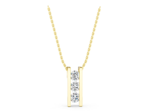 Yellow gold Vertical Channel-Set Round Diamond Bar Pendant
