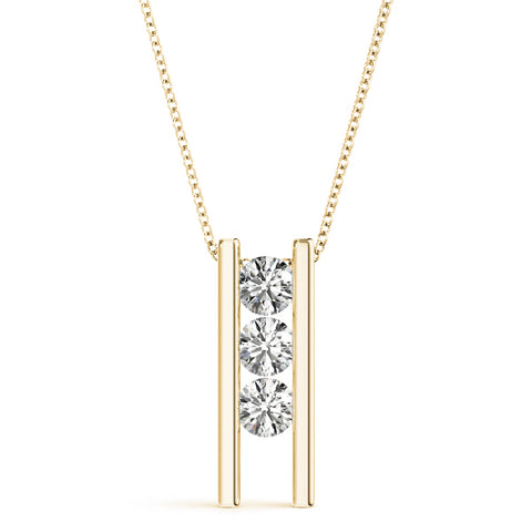 Yellow gold Vertical Channel-Set Round Diamond Bar Pendant
