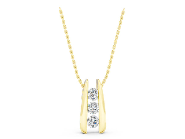Yellow gold Vertical Channel Set Round Diamond Pendant