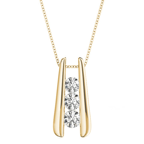 Yellow gold Vertical Channel Set Round Diamond Pendant