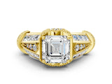Yellow gold Vintage Milgrain Asscher Cut Diamond Split Shank Ring with Prong Setting_17