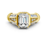 Yellow gold Vintage Milgrain Emerald Cut Diamond Split Shank Ring with Prong Setting_17