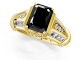 Yellow gold Vintage Milgrain Fancy Black Emerald Cut Diamond Split Shank Ring with Prong Setting_1