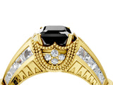 Yellow gold Vintage Milgrain Fancy Black Emerald Cut Diamond Split Shank Ring with Prong Setting_4