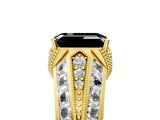 Yellow gold Vintage Milgrain Fancy Black Emerald Cut Diamond Split Shank Ring with Prong Setting_5