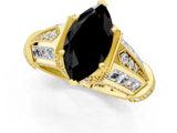 Yellow gold Vintage Milgrain Fancy Black Marquise Cut Diamond Split Shank Ring with Prong Setting_1