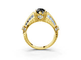 Yellow gold Vintage Milgrain Fancy Black Marquise Cut Diamond Split Shank Ring with Prong Setting_3