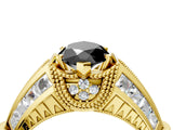 Yellow gold Vintage Milgrain Fancy Black Marquise Cut Diamond Split Shank Ring with Prong Setting_4