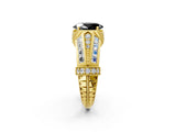 Yellow gold Vintage Milgrain Fancy Black Oval Cut Diamond Split Shank Ring with Prong Setting_2