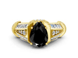 Yellow gold Vintage Milgrain Fancy Black Pear Cut Diamond Split Shank Ring with Prong Setting