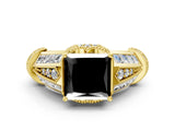 Yellow gold Vintage Milgrain Fancy Black Princess Cut Diamond Split Shank Ring with Prong Setting
