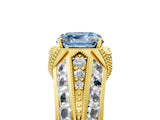 Yellow gold Vintage Milgrain Fancy Blue Asscher Cut Diamond Split Shank Ring with Prong Setting_5