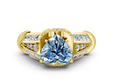 Yellow gold Vintage Milgrain Fancy Blue Heart Cut Diamond Split Shank Ring with Prong Setting
