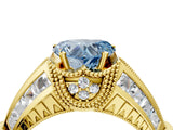 Yellow gold Vintage Milgrain Fancy Blue Heart Cut Diamond Split Shank Ring with Prong Setting_4