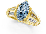 Yellow gold Vintage Milgrain Fancy Blue Marquise Cut Diamond Split Shank Ring with Prong Setting_1