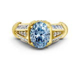 Yellow gold Vintage Milgrain Fancy Blue Oval Cut Diamond Split Shank Ring with Prong Setting